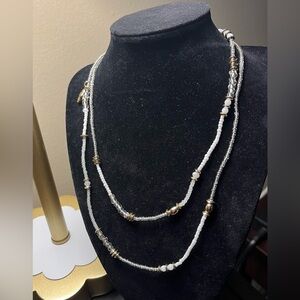 Talbots Dainty white and gold beaded Boho necklace 18” NWT